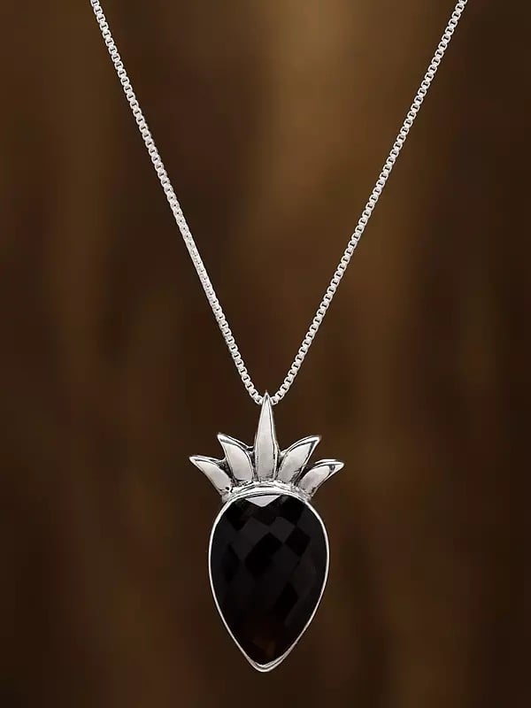 Exotic India Inverted Tear Drop Smoky Quartz Pendant 