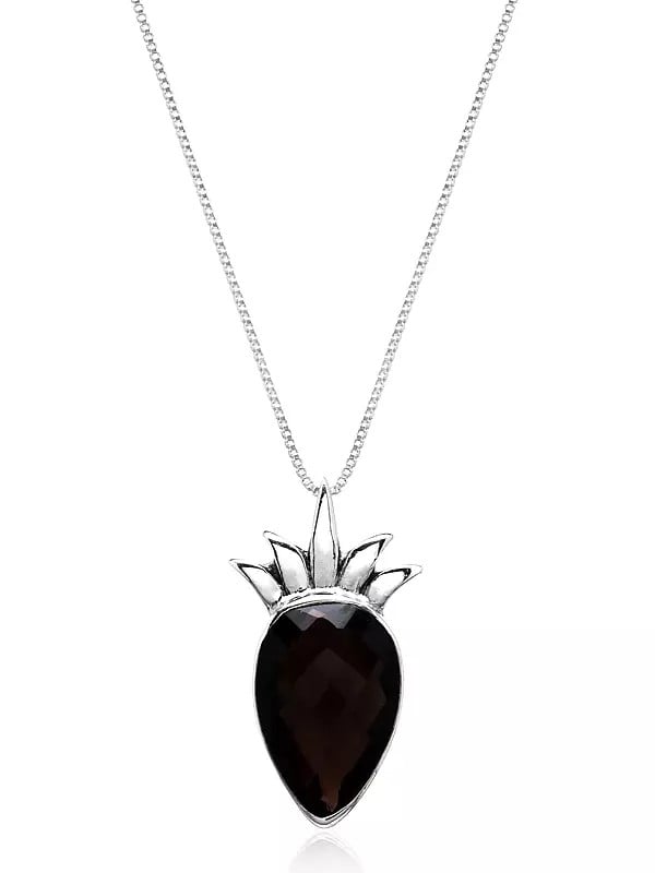 exotic india Inverted Tear Drop Smoky Quartz Pendant 