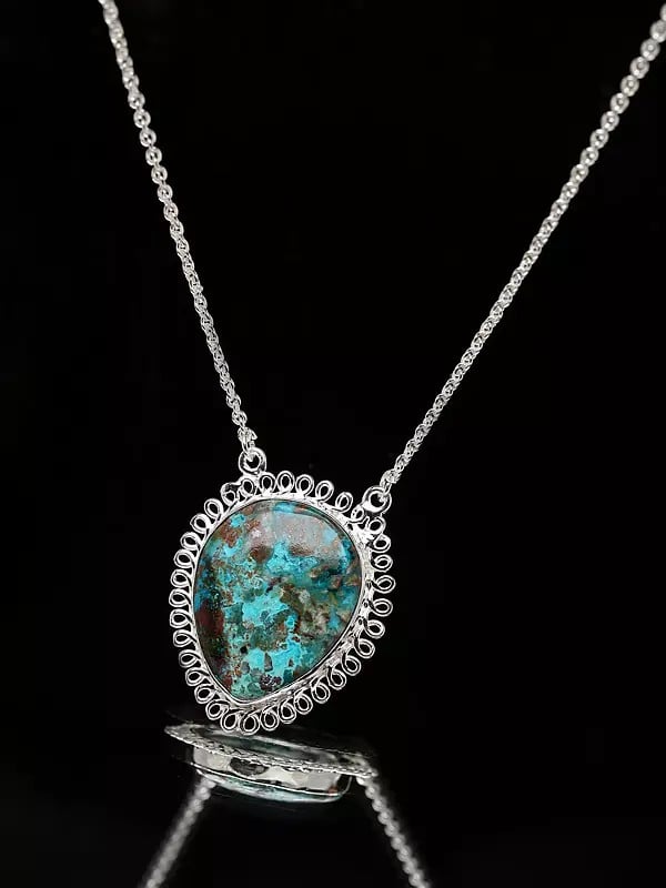 Exotic India Inverted Teardrop Shape Tibetan Turquoise Pendant 