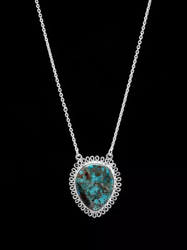 exotic india Inverted Teardrop Shape Tibetan Turquoise pendant 