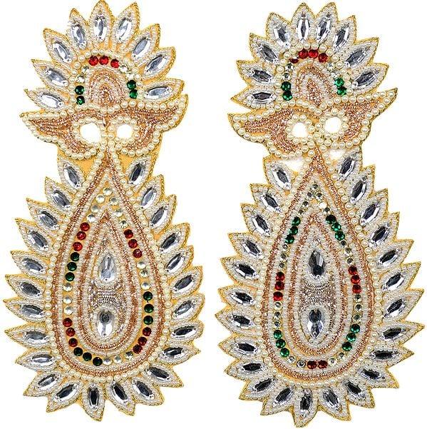 exotic india Ivory Designer Patch with Beadwork and Faux Pearls 