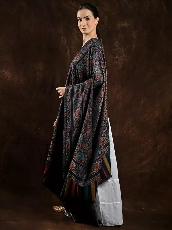 Exotic India Jamawar Shawl With Woven Flowers In Multi-coloured Thread 