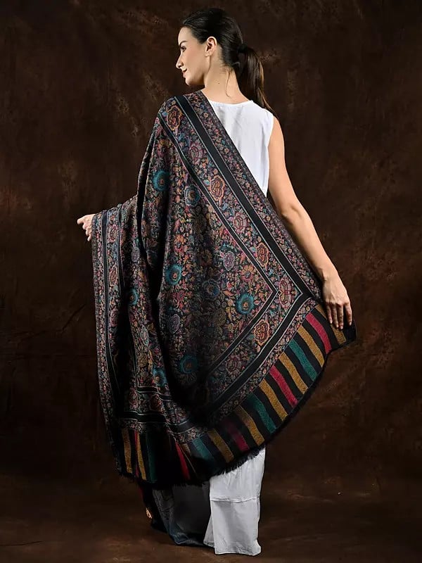 Exotic India Jamawar Shawl With Woven Flowers In Multi-coloured Thread 