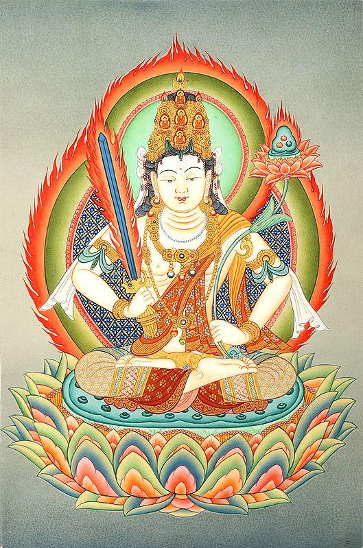 exotic india Japanese Manjushri - Brocadeless Thangka 