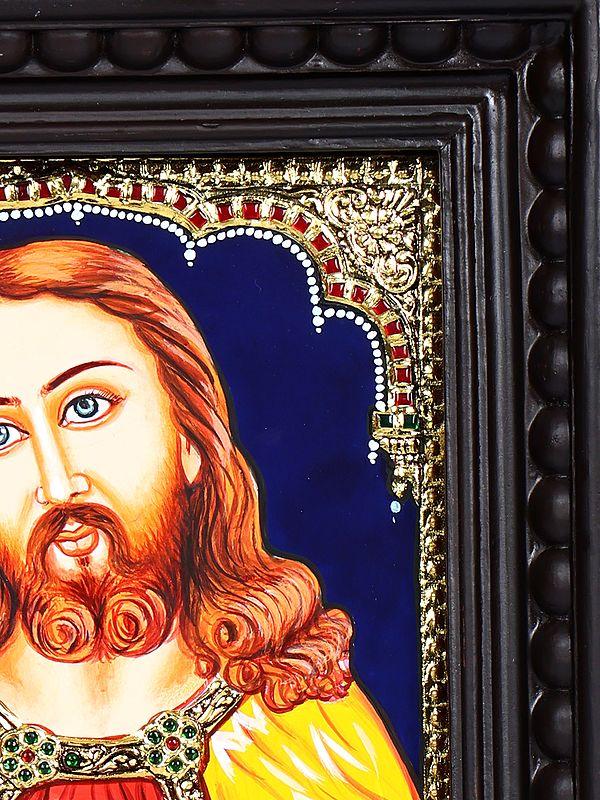 Exotic India Jesus Christ | 24 Karat Gold Work | Framed Tanjore Painting 