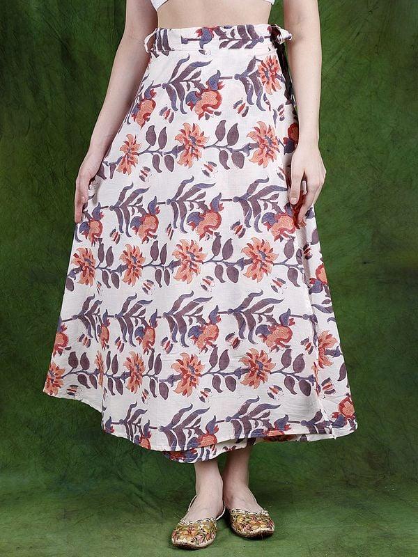 exotic india Jet-Stream Wrap-On Long Skirt with Block-Printed Flowers 