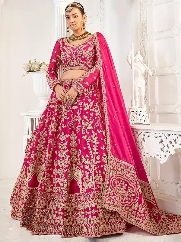 Exotic India Jimmi Choo Heavy Embroidery Work Elegant Wedding Wear Lehenga Choli With Matching Dupatta 
