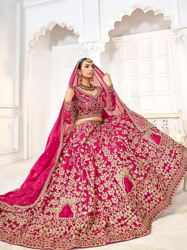 Exotic India Jimmi Choo Heavy Embroidery Work Elegant Wedding Wear Lehenga Choli With Matching Dupatta 