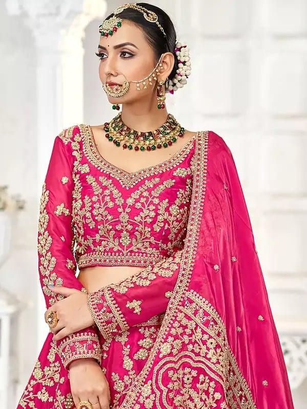 Exotic India Jimmi Choo Heavy Embroidery Work Elegant Wedding Wear Lehenga Choli With Matching Dupatta 