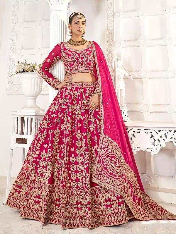 exotic india Jimmi Choo Heavy Embroidery Work Elegant Wedding Wear Lehenga Choli With Matching Dupatta
