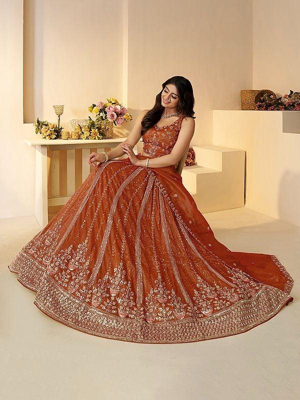Exotic India Jimmy Choo Sequins And Cut Dana Work Embellished Wedding Wear Lehenga Choli With Matching Dupatta 