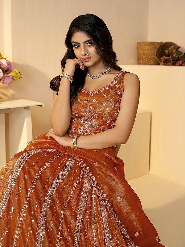 Exotic India Jimmy Choo Sequins And Cut Dana Work Embellished Wedding Wear Lehenga Choli With Matching Dupatta 