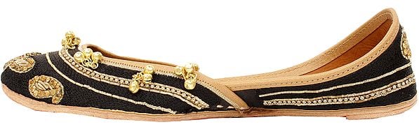 Exotic India Jootis With Zardozi Embroidered Paisleys And Ghungaroos