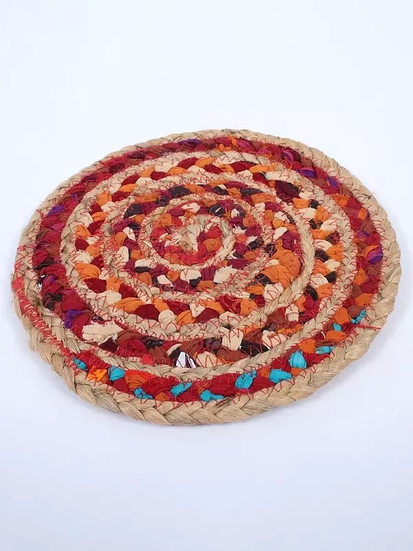 Exotic India Jute And Cotton Hand Braided Round Mat