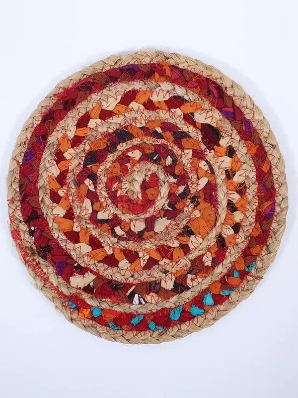 exotic india Jute and Cotton Hand Braided Round Mat 