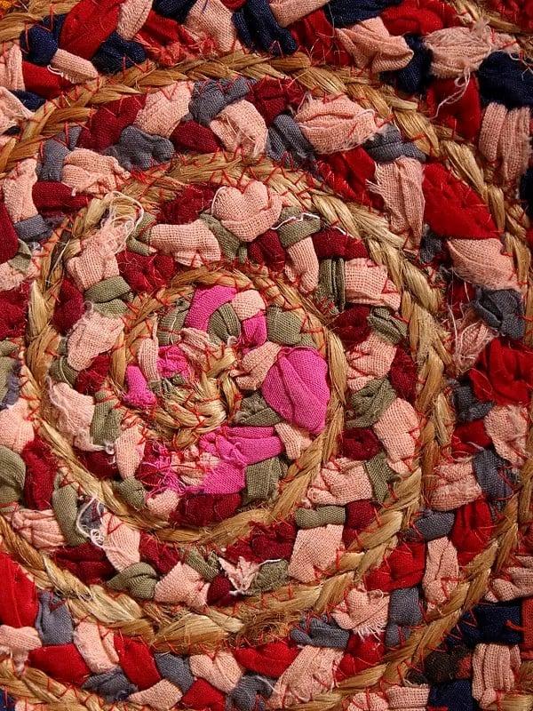 Exotic India Jute And Cotton Multicolor Hand Braided Round Mat 