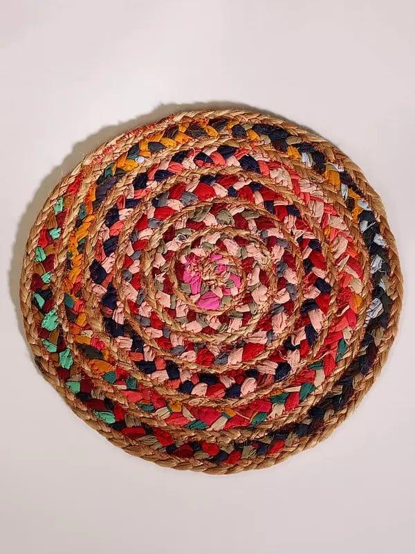 exotic india Jute and Cotton Multicolor Hand Braided Round Mat 