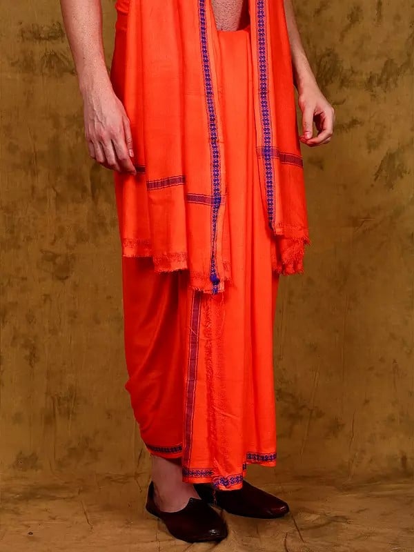 Exotic India Jute Fiber Dhoti With Angavastram Set And Thread Woven Border From Varanasi 