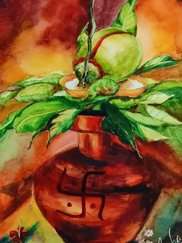 Exotic India Kalash Of Sacred Blessings | Watercolor On Canson | By Megha Chakraborty 