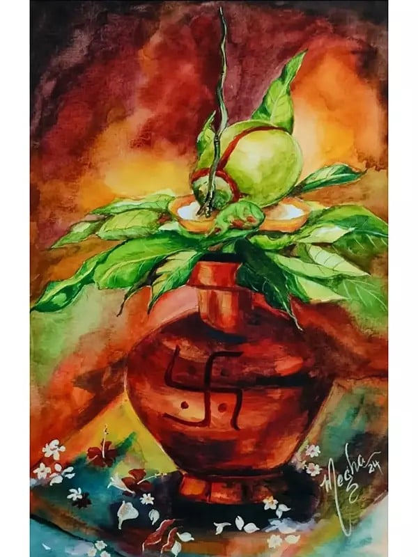 exotic india Kalash Of Sacred Blessings | Watercolor On Canson | By Megha Chakraborty 