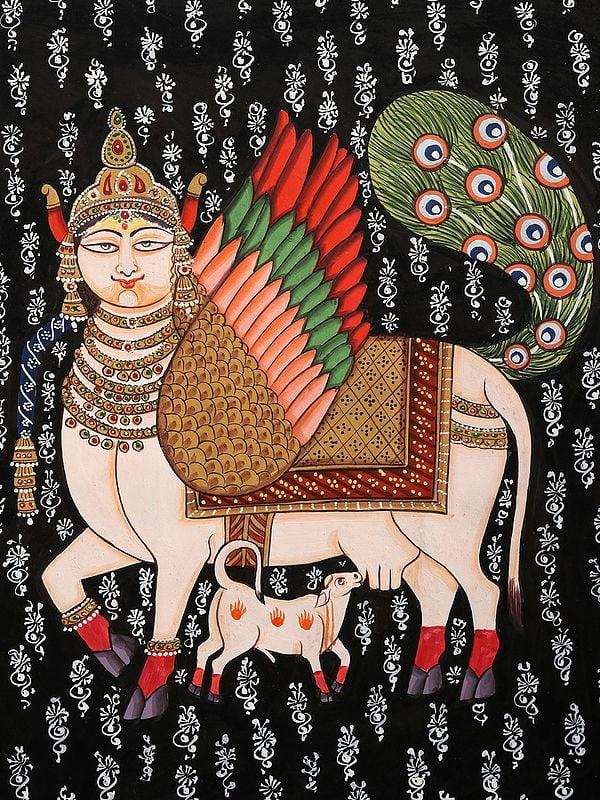 Exotic India Kamadhenu Cow And Calf Painting | Watercolor On Paper 