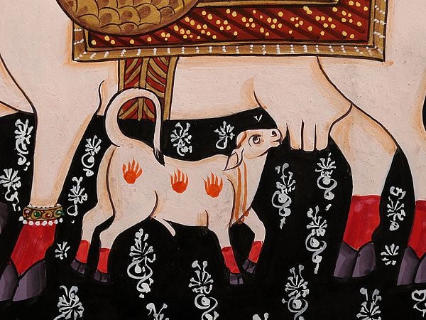 Exotic India Kamadhenu Cow And Calf Painting | Watercolor On Paper 