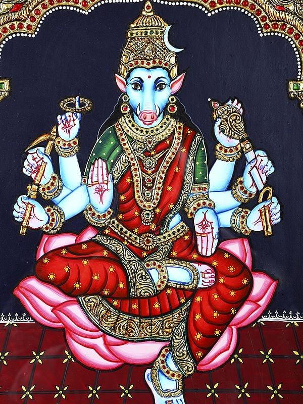Exotic India Kamalasini Goddess Varahi | 24 Karat Gold Work | Framed Tanjore Painting