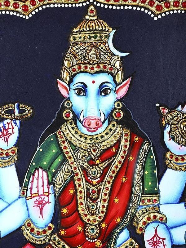 Exotic India Kamalasini Goddess Varahi | 24 Karat Gold Work | Framed Tanjore Painting