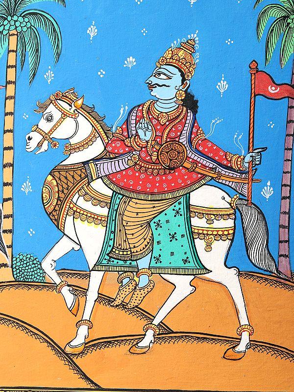 Exotic India Kanchi Abhijan (Jagannath Baladev And Gajapati King With Milkmaid Manika) | Patachitra Painting