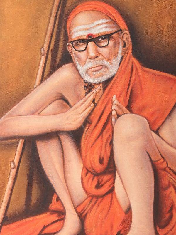 Exotic India Kanchi Mahaperiyavar | Framed Oil Painting 