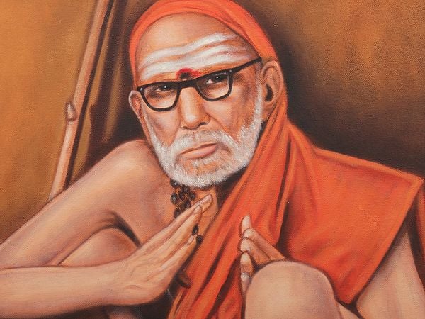 Exotic India Kanchi Mahaperiyavar | Framed Oil Painting 