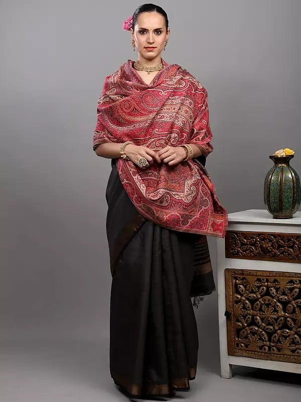 Exotic India Kani Jamawar Shawl From Punjab With Woven Multicolor Flowers And Paisleys All-Over 