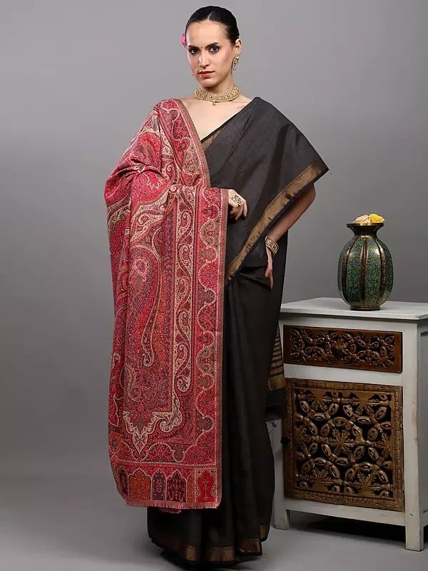 Exotic India Kani Jamawar Shawl From Punjab With Woven Multicolor Flowers And Paisleys All-Over 