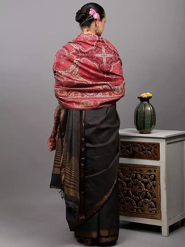 Exotic India Kani Jamawar Shawl From Punjab With Woven Multicolor Flowers And Paisleys All-Over 