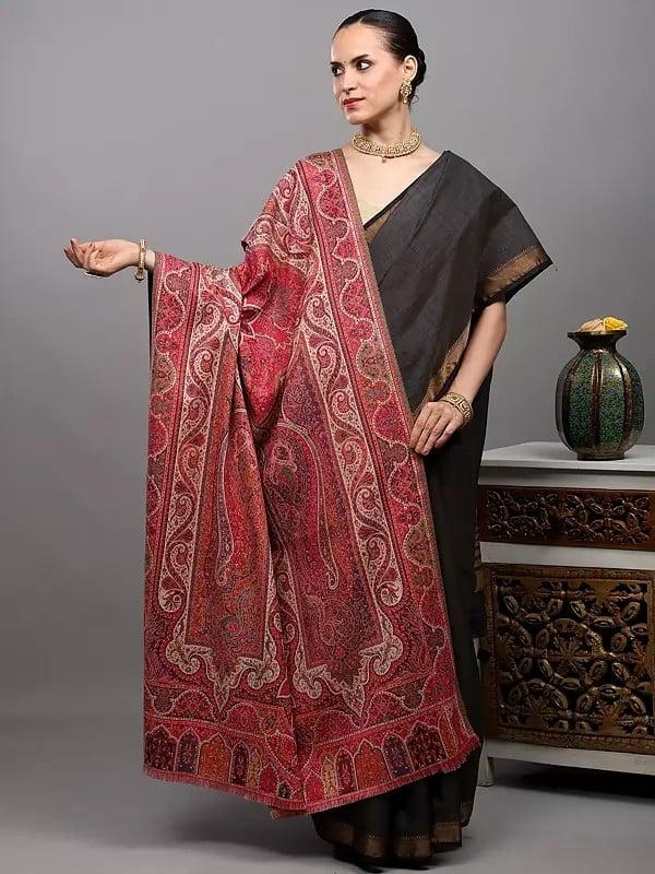 exotic india Kani Jamawar Shawl from Punjab with Woven Multicolor Flowers and Paisleys All-Over 
