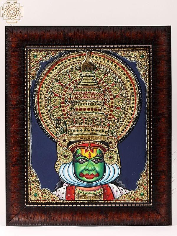 exotic india Kathakali Face | Framed Tanjore Painting 