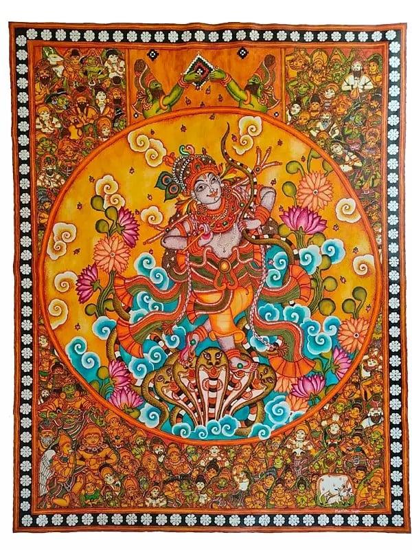 exotic india Kerala Mural Painting Of Kaliya Mardana Lord Krishna | Acrylic On Canvas 