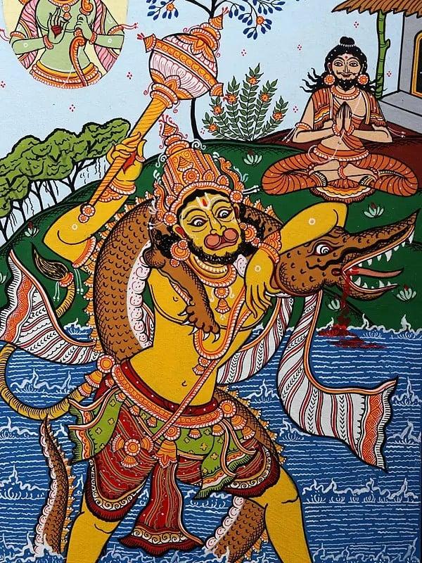 Exotic India Killing Of Dhyanamalini By Lord Hanuman | Pattachitra Painting From Odisha 