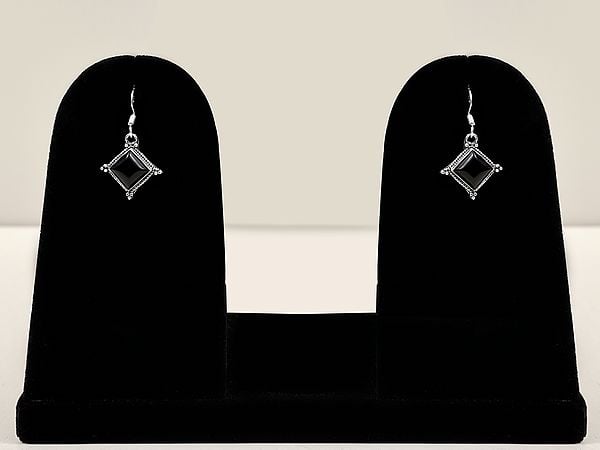 exotic india Kite Shaped Sterling Silver Drop Earring with Gemstone