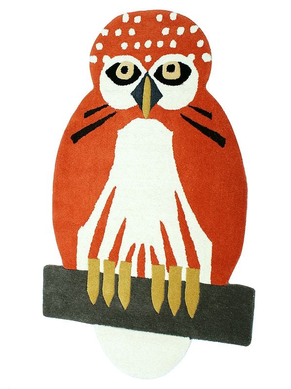 exotic india Koi Owl on A Branch Wool Yogic Asana Mat from Mirzapur