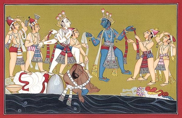 exotic india Krishna Chastising the Rajakabadha (A folio from Bhagawat-Purana) 