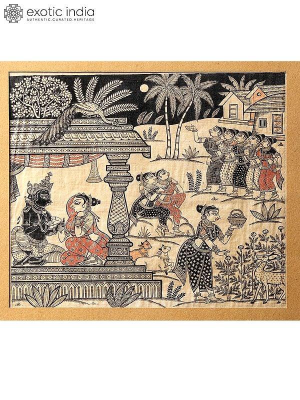 Exotic India Krishna Painting Of Six Seasons - Vasanta Grishma Varsha Sharad Hemanta Shishira | Superfine Patachitra Painting 