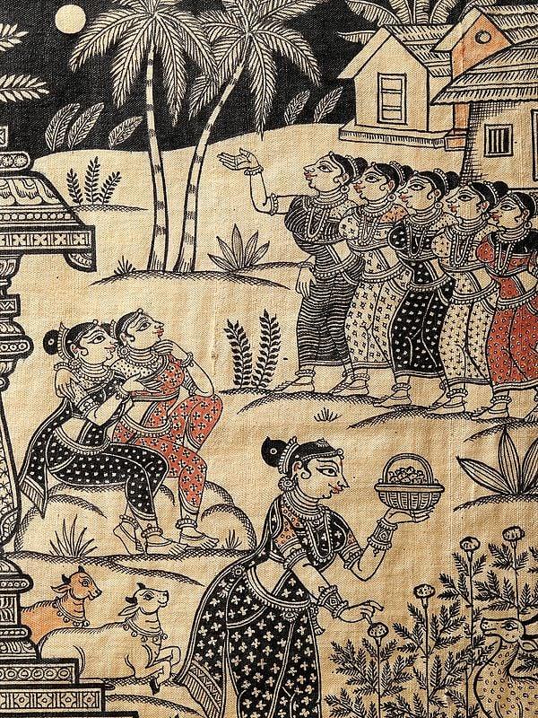 Exotic India Krishna Painting Of Six Seasons - Vasanta Grishma Varsha Sharad Hemanta Shishira | Superfine Patachitra Painting 