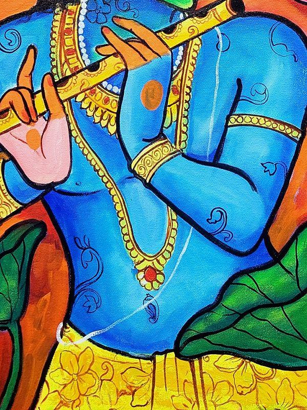 Exotic India Krishna Playing Flute | Acrylic On Canvas | By Arjun Das 