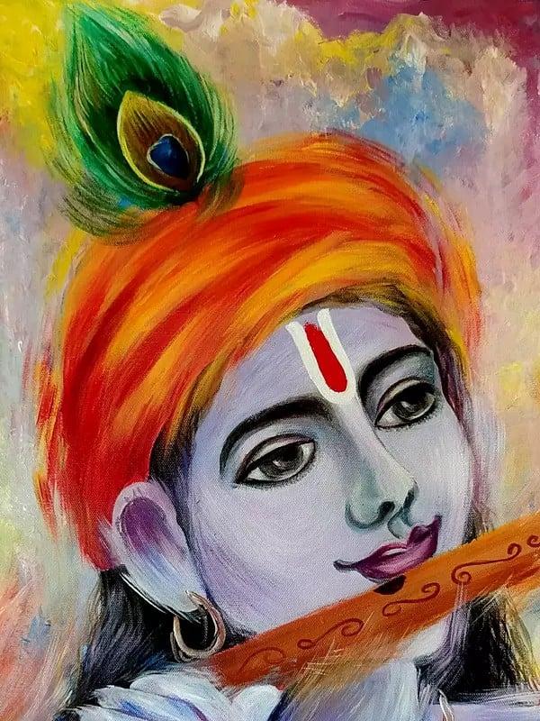Exotic India Krishna Playing Flute | Acrylic On Canvas | By Damini Sargam 