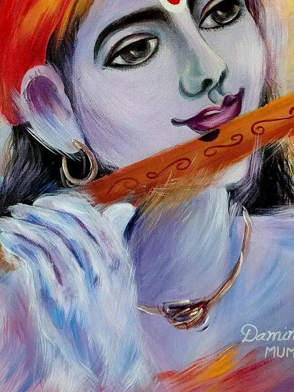 Exotic India Krishna Playing Flute | Acrylic On Canvas | By Damini Sargam 