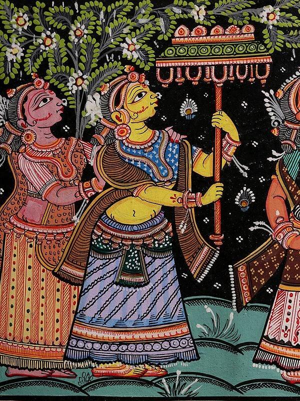 Exotic India Krishna With Gopis | Patachitra Painting
