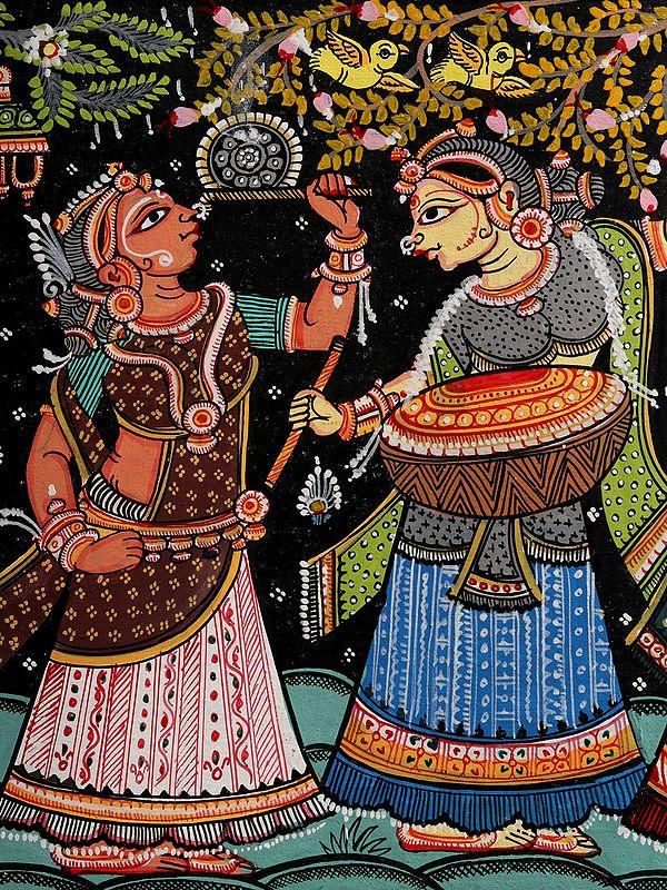 Exotic India Krishna With Gopis | Patachitra Painting