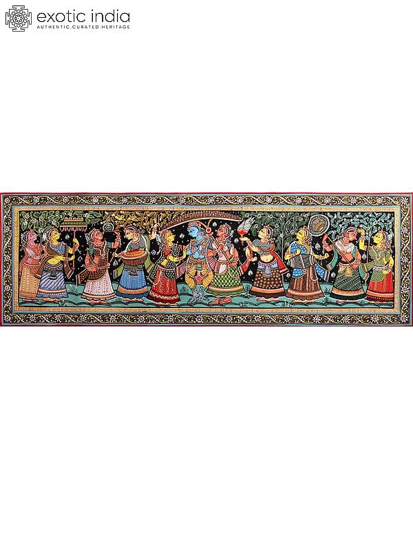 exotic india Krishna with Gopis | Patachitra Painting