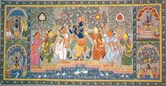exotic india Krishna with His Female Friends (Scroll Painting) 